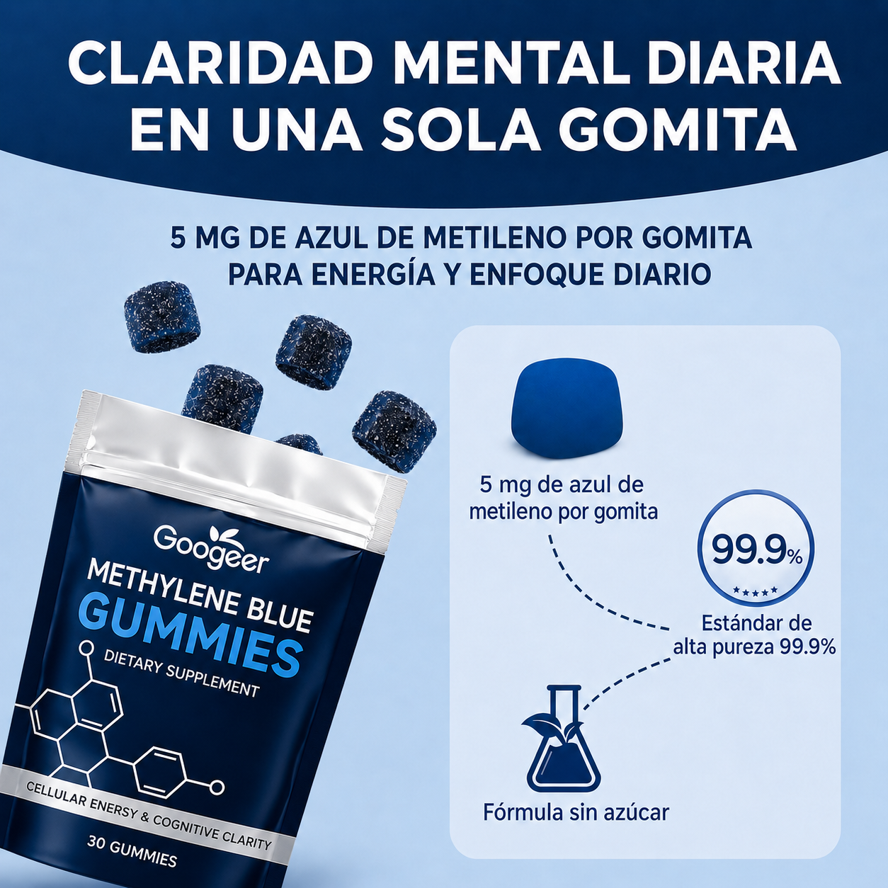Gomitas azul de metileno / Apoya la Concentración, Enfoque, Rendimiento y Sistema Nervioso