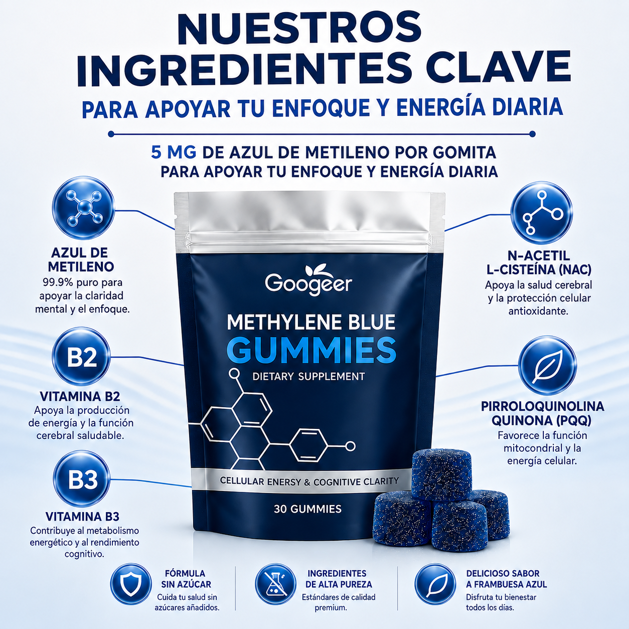 Gomitas azul de metileno / Apoya la Concentración, Enfoque, Rendimiento y Sistema Nervioso
