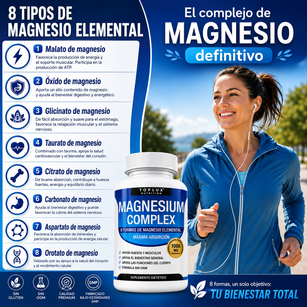 Magnesio 8 en 1 para apoyar mente clara, descanso y bienestar integral