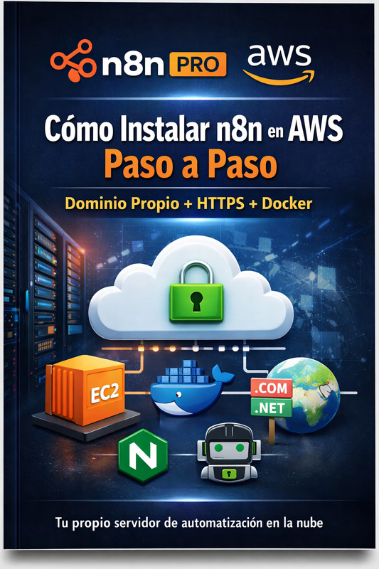 E-BOOK "Cómo Instalar n8n en AWS Paso a Paso" AWS = Amazon Web Services.