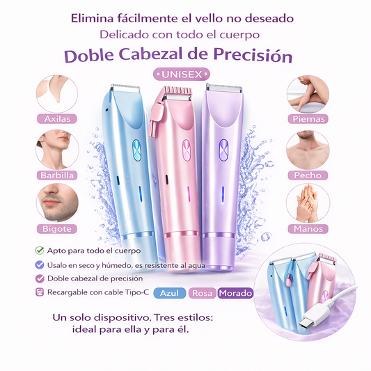 PureSkin – Afeitadora Eléctrica Doble Cabezal - Unisex - Recargable