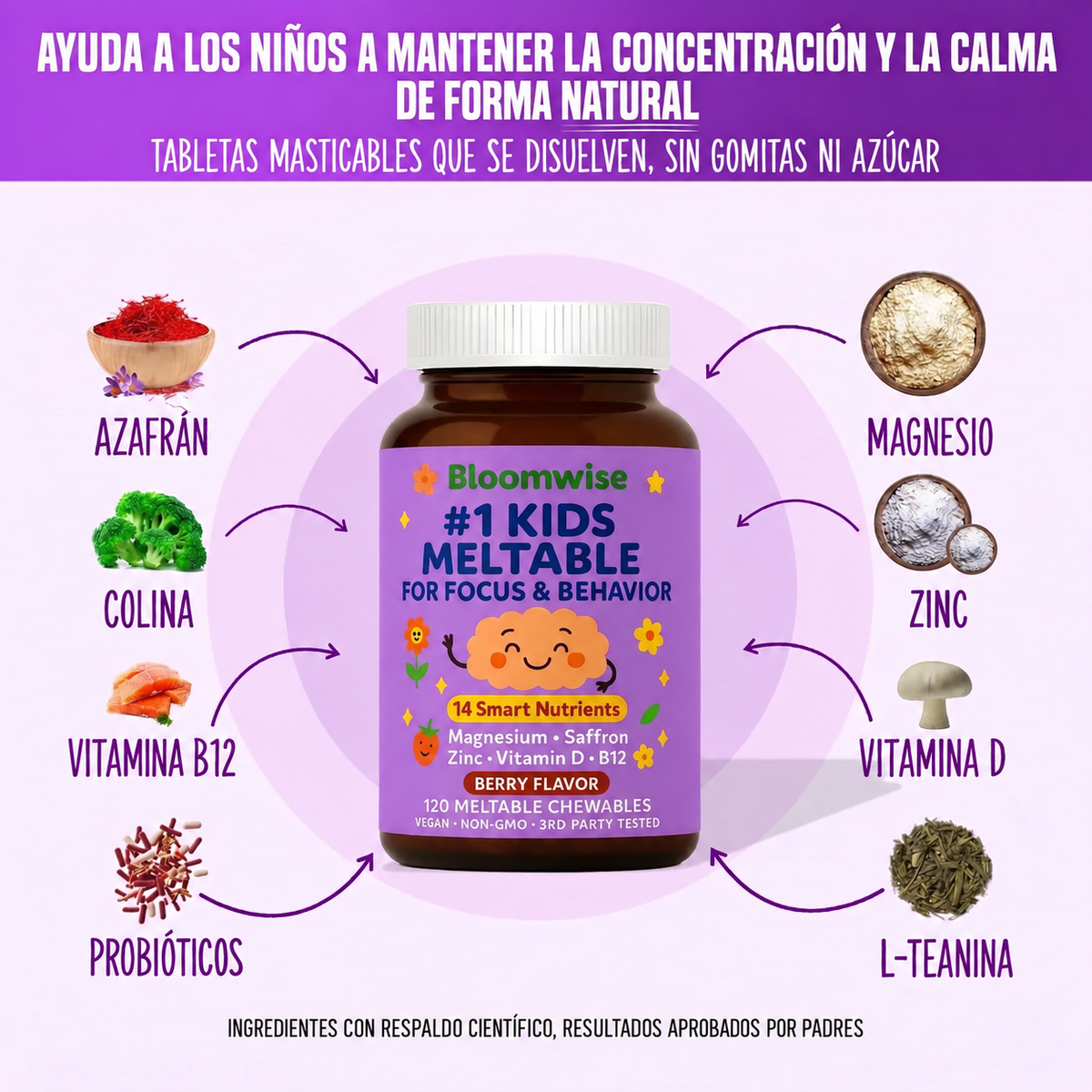 Suplemento para niños que se disuelve en la boca | Apoyo para la calma y la concentración