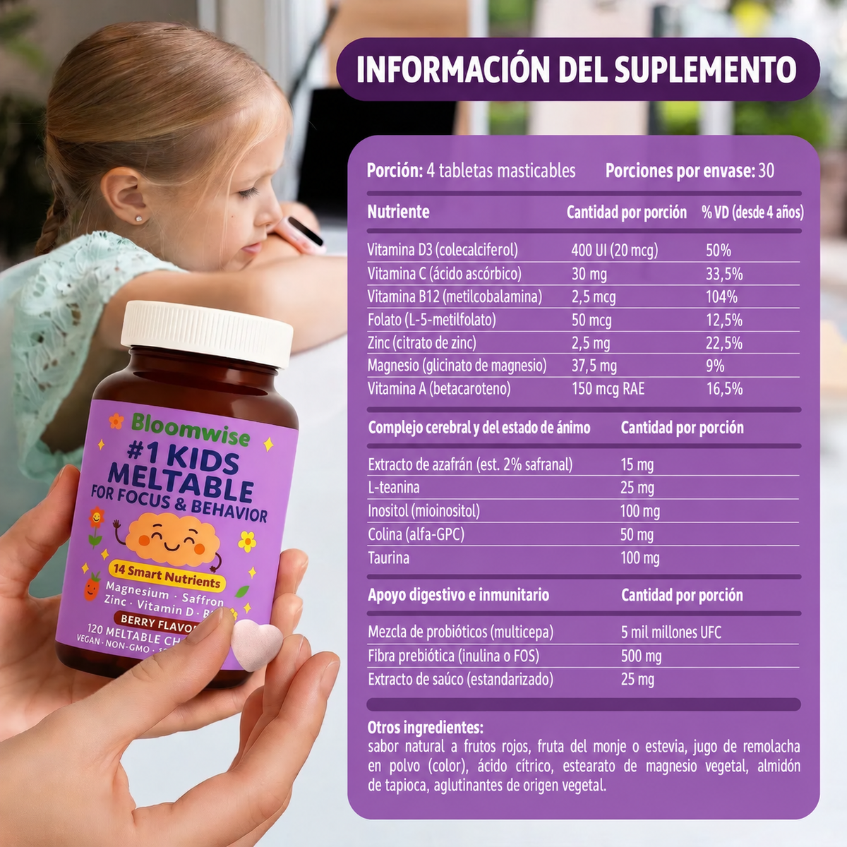 Suplemento para niños que se disuelve en la boca | Apoyo para la calma y la concentración