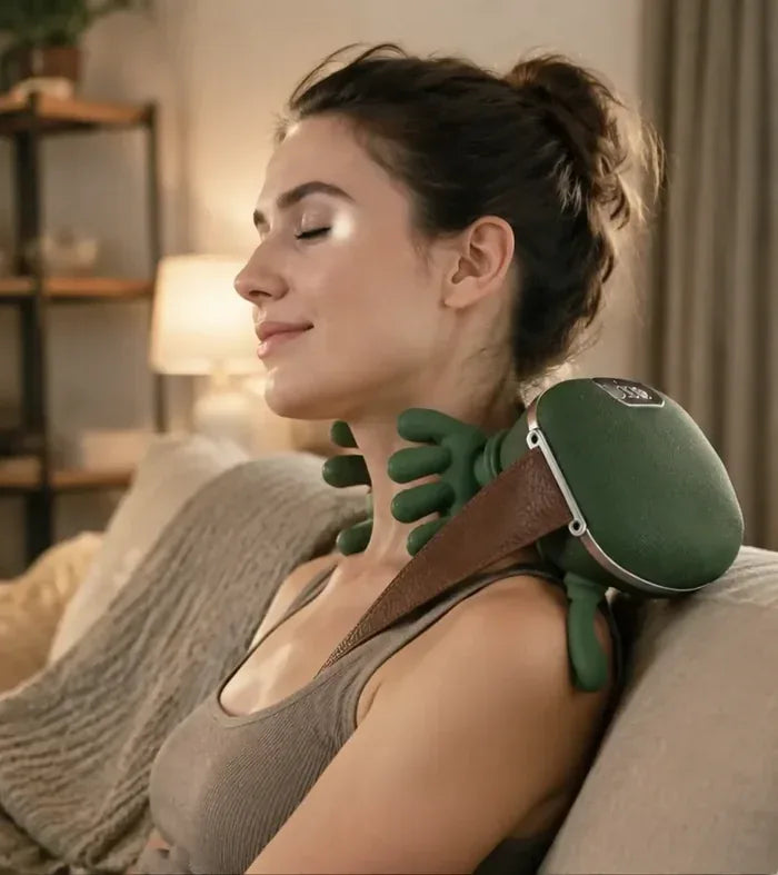 Mujer utilizando el masajeador Manitas